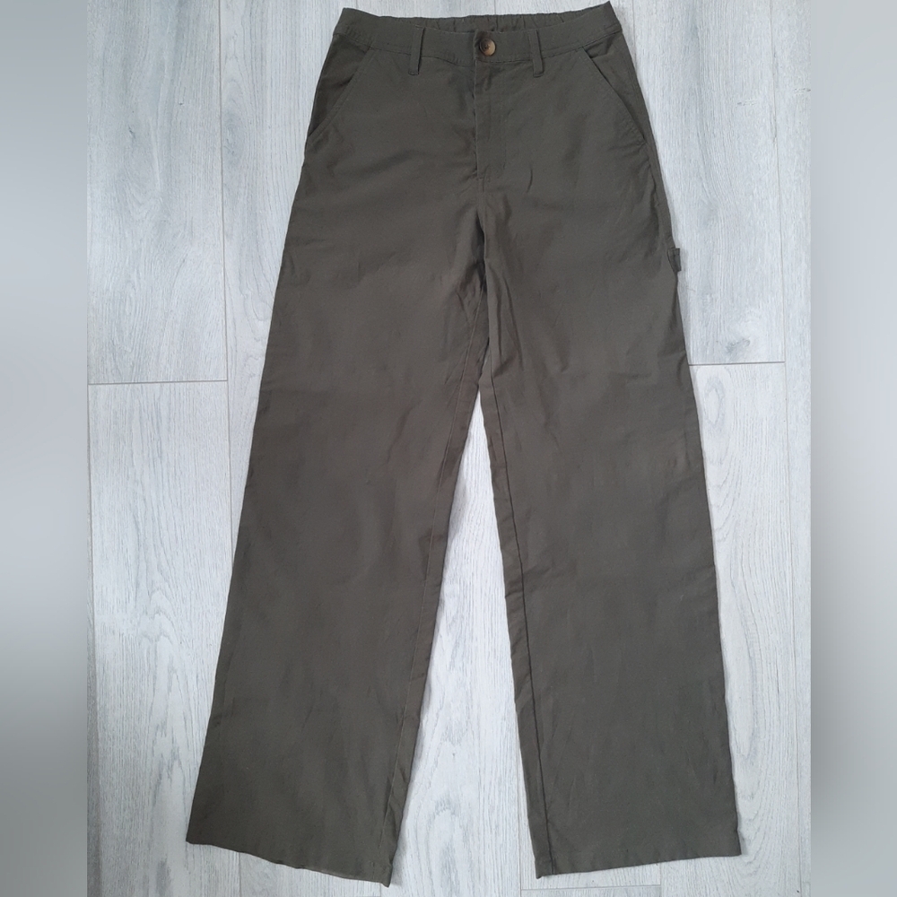 Vuori Getaway Carpenter Pants Womens Small Green High Rise Wide Leg Fit - Picture 2 of 8